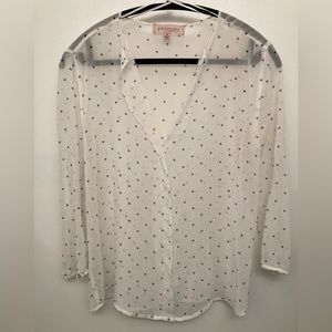 Philosophy sheer white blouse with tiny navy star pattern.